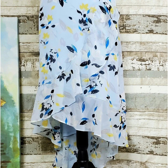 LANE BRYANT Womens Plus High Low Chiffon Faux Wrap Floral Skirt Blue Size 28 - Picture 5 of 11